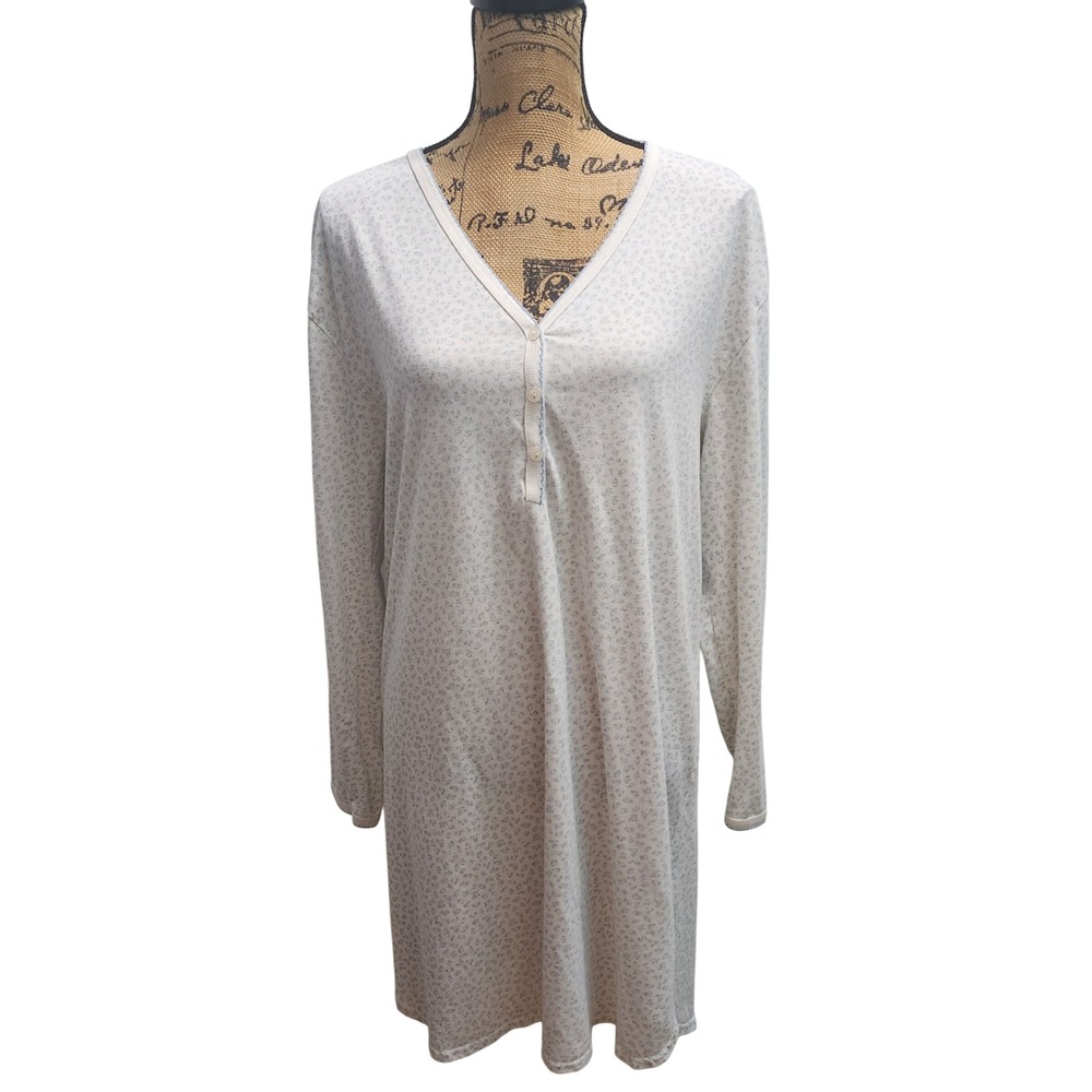 Jockey Womens Long Sleeve Nightgown Blue Floral V Neck Sleepwear Pajama Dress‎